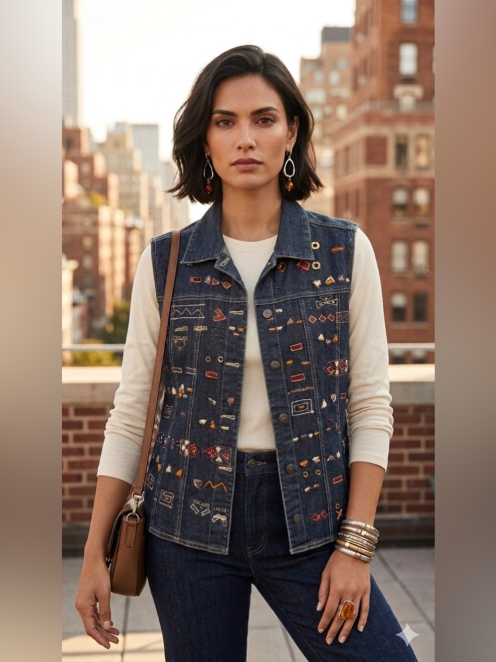 Chico’s Embroidered Denim Vest - Picture 2 of 9